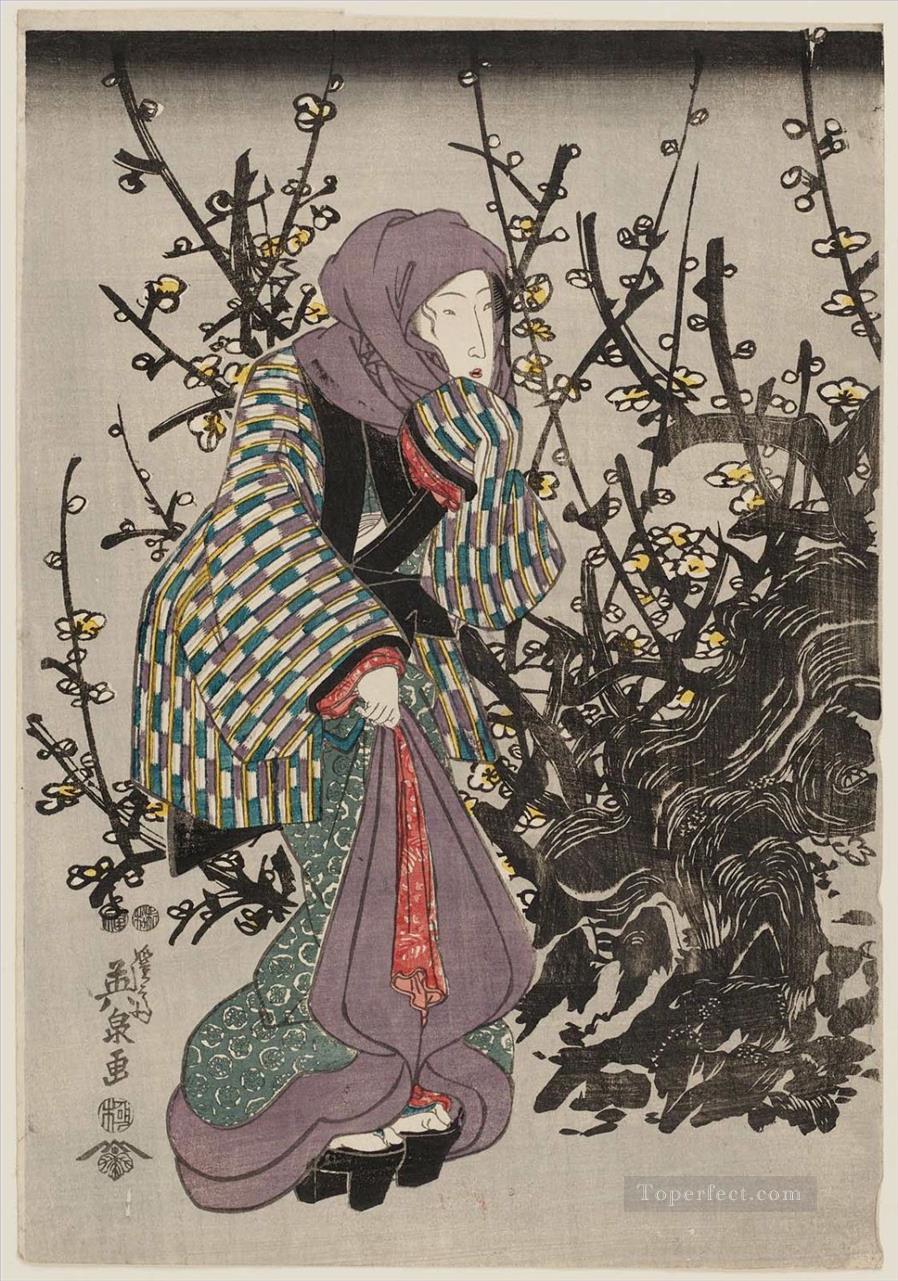 夜の梅の木の女 1847年 渓斎英泉 日本人油絵